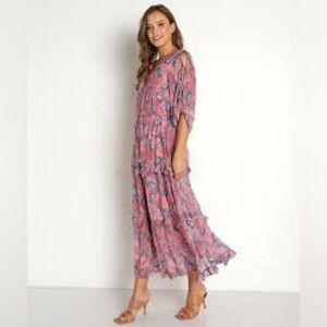 NWT Cleobella Elena Lotus Print Tiered Maxi Dress MSRP $179 Size Medium
